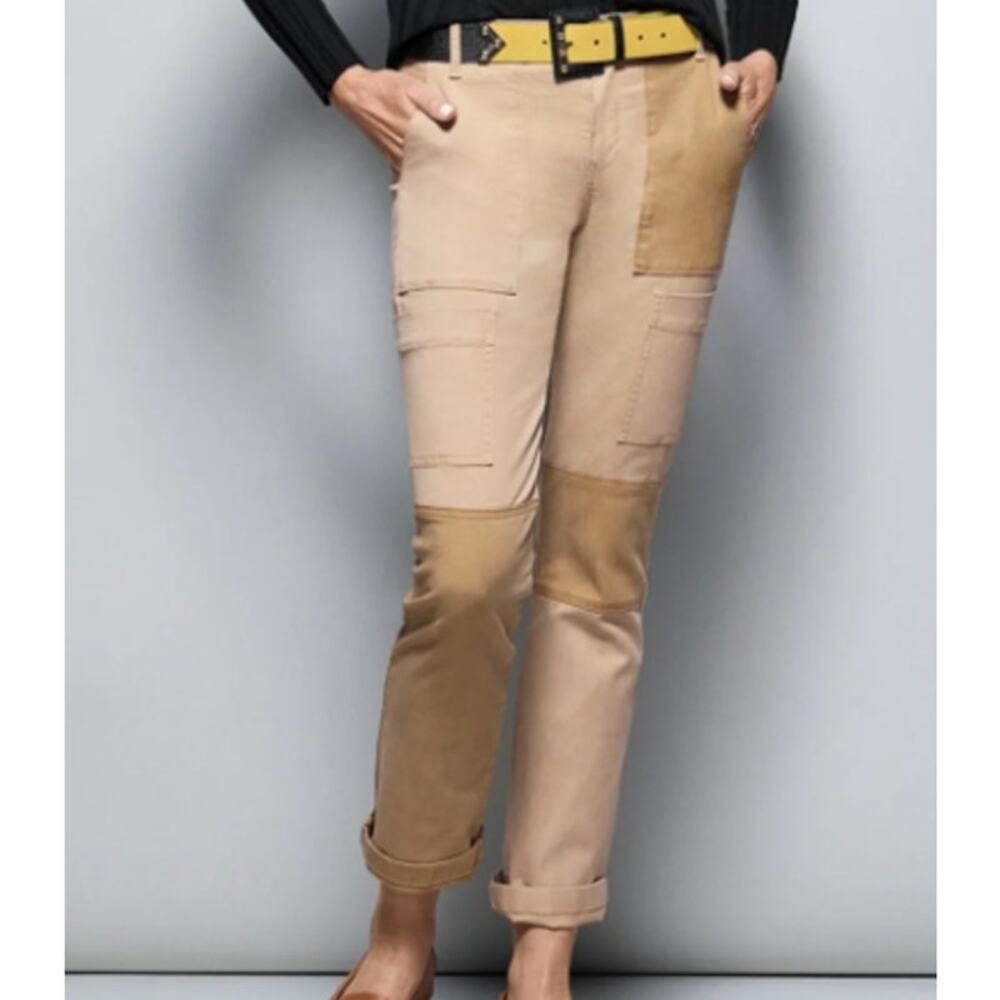 Cabi Captain Pant Cargo Pants Womens 8 Tan Khaki Colorblock Straight Leg #4510